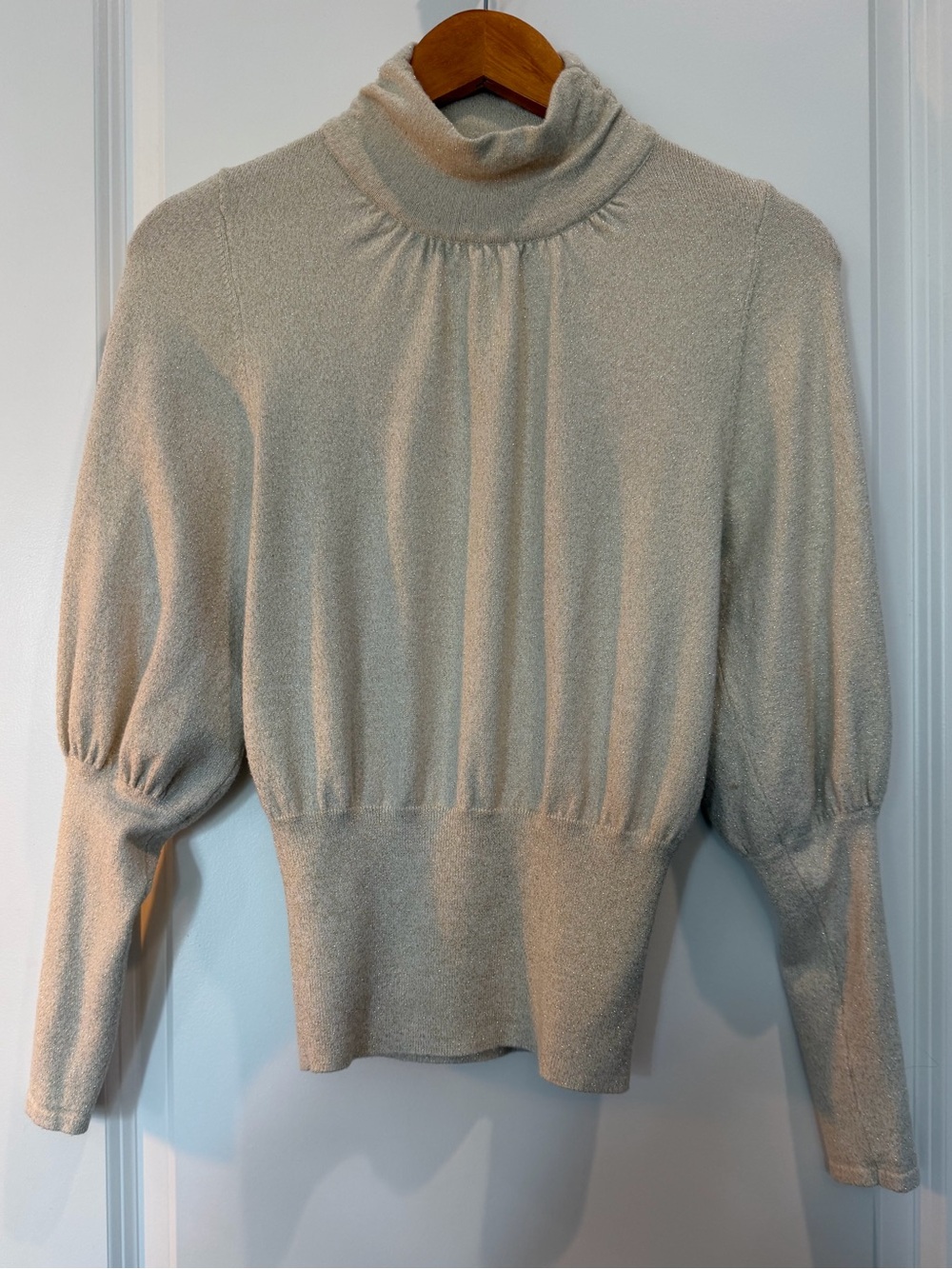 Express Metallic Gold Shimmer Turtleneck Balloon Sleeve Sweater XS